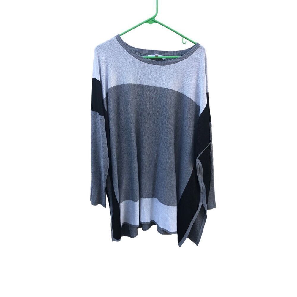 Fever Women's Gray Black Long Sleeve Scoop Neck Knitted Sweater Size 1X